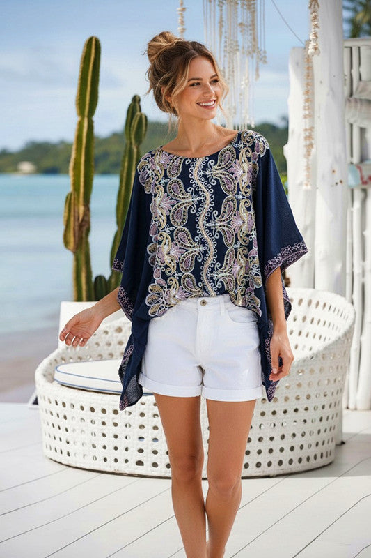 Embroidered Kaftan Navy