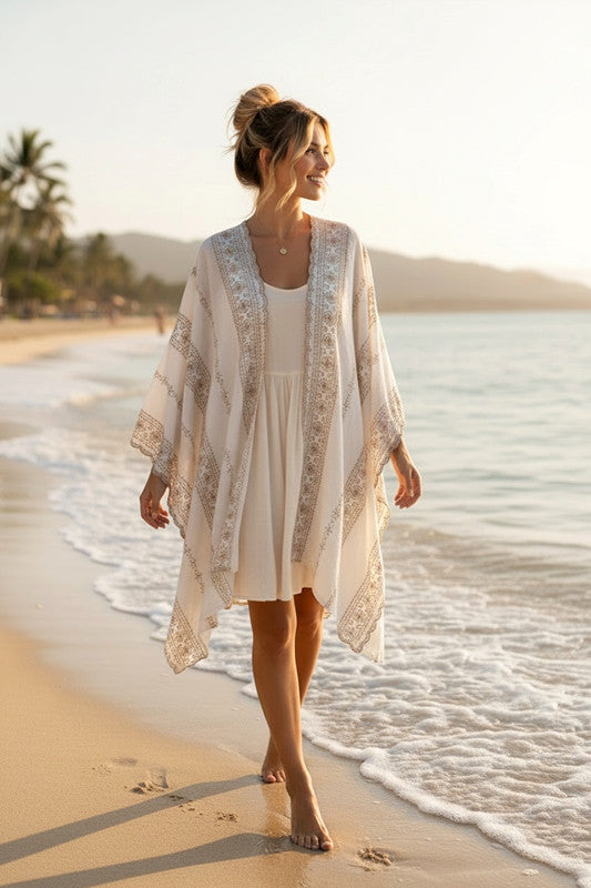 Embroidered Cape - White