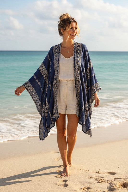 Embroidered Cape Navy
