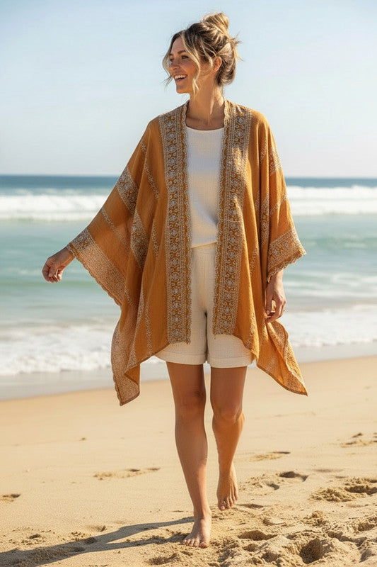 Embroidered Cape Beige