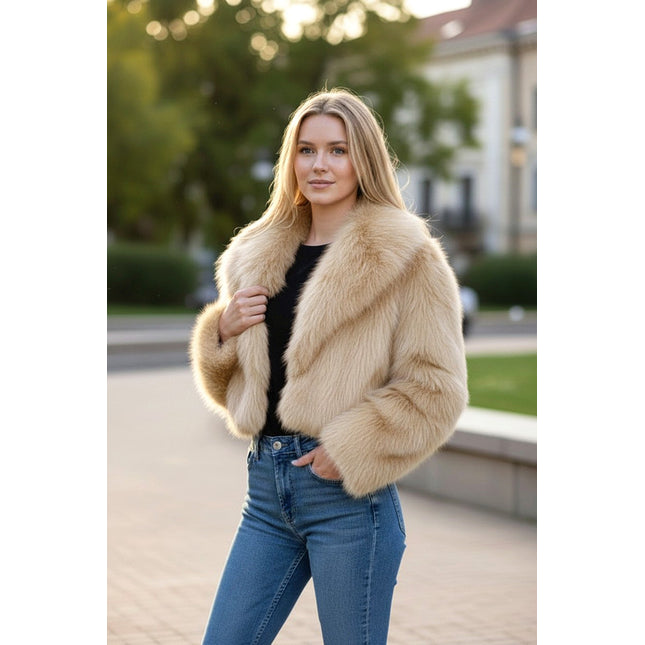 Faux Fur Crop Jacket | Light Tan