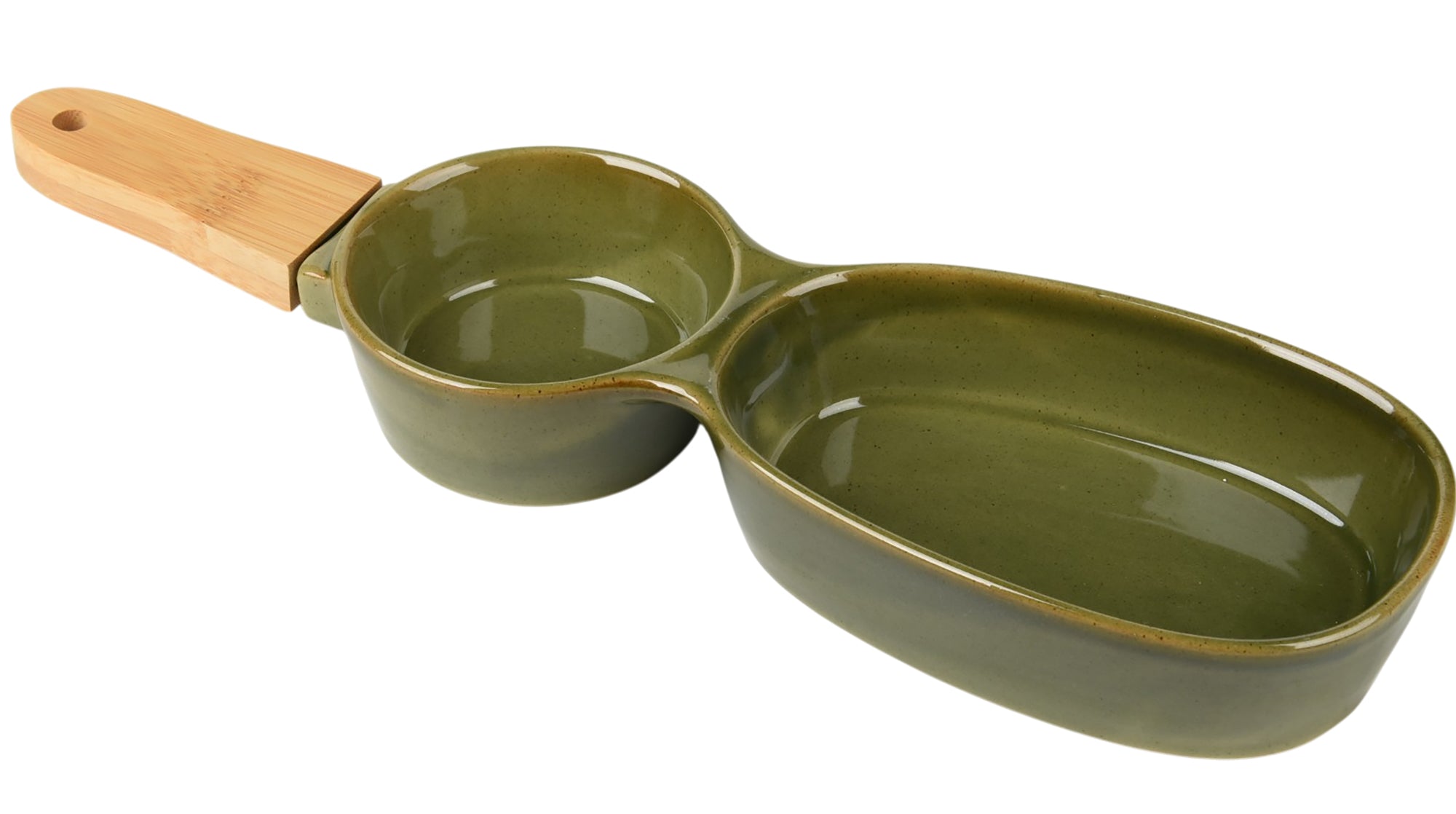 Double Serving Dish with Wooden Handle | Olive (35x10cm)