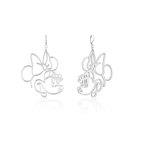 Minnie Mouse Wire Drop Earrings- White Gold Plated