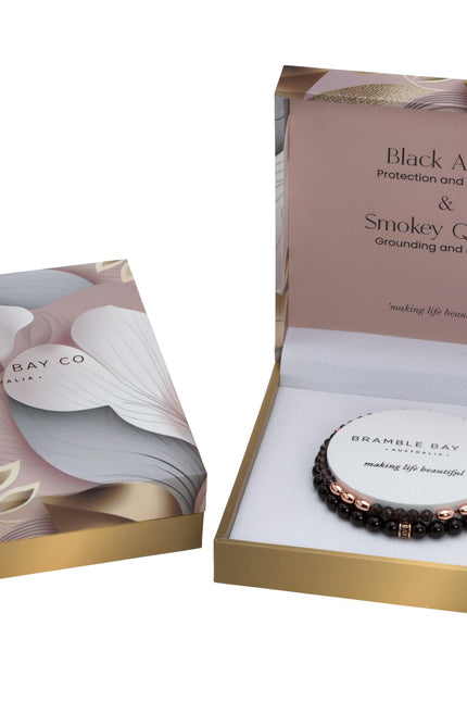Black Agate & Smokey Quartz (Rose Gold) Bracelet