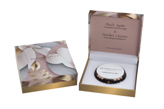 Black Agate & Smokey Quartz (Rose Gold) Bracelet