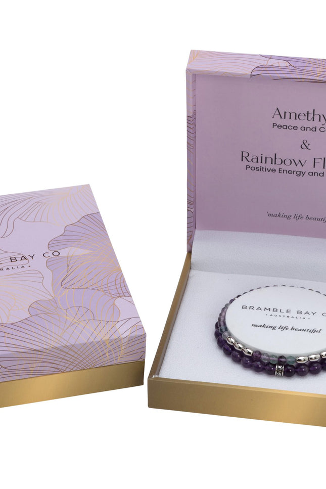 Amethyst and Rainbow Fluorite (Rhodium) Bracelet