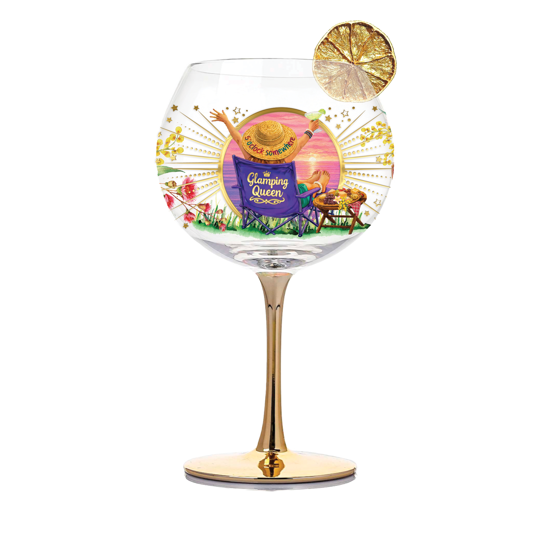 Golden Glamour Cocktail Glass - Glamping Queen Rules