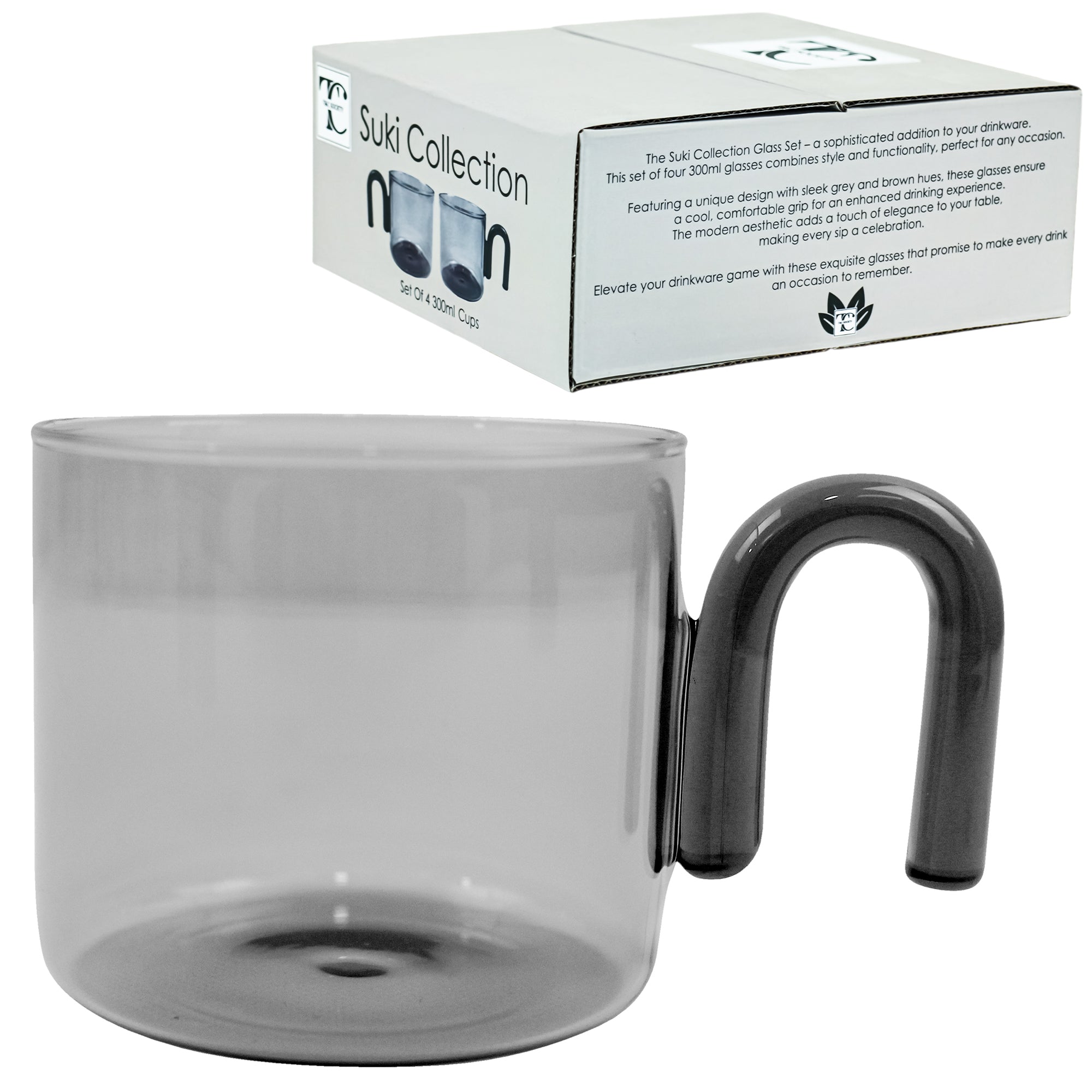 Hued Glass Cups Set of 4 | Grey (300ml)