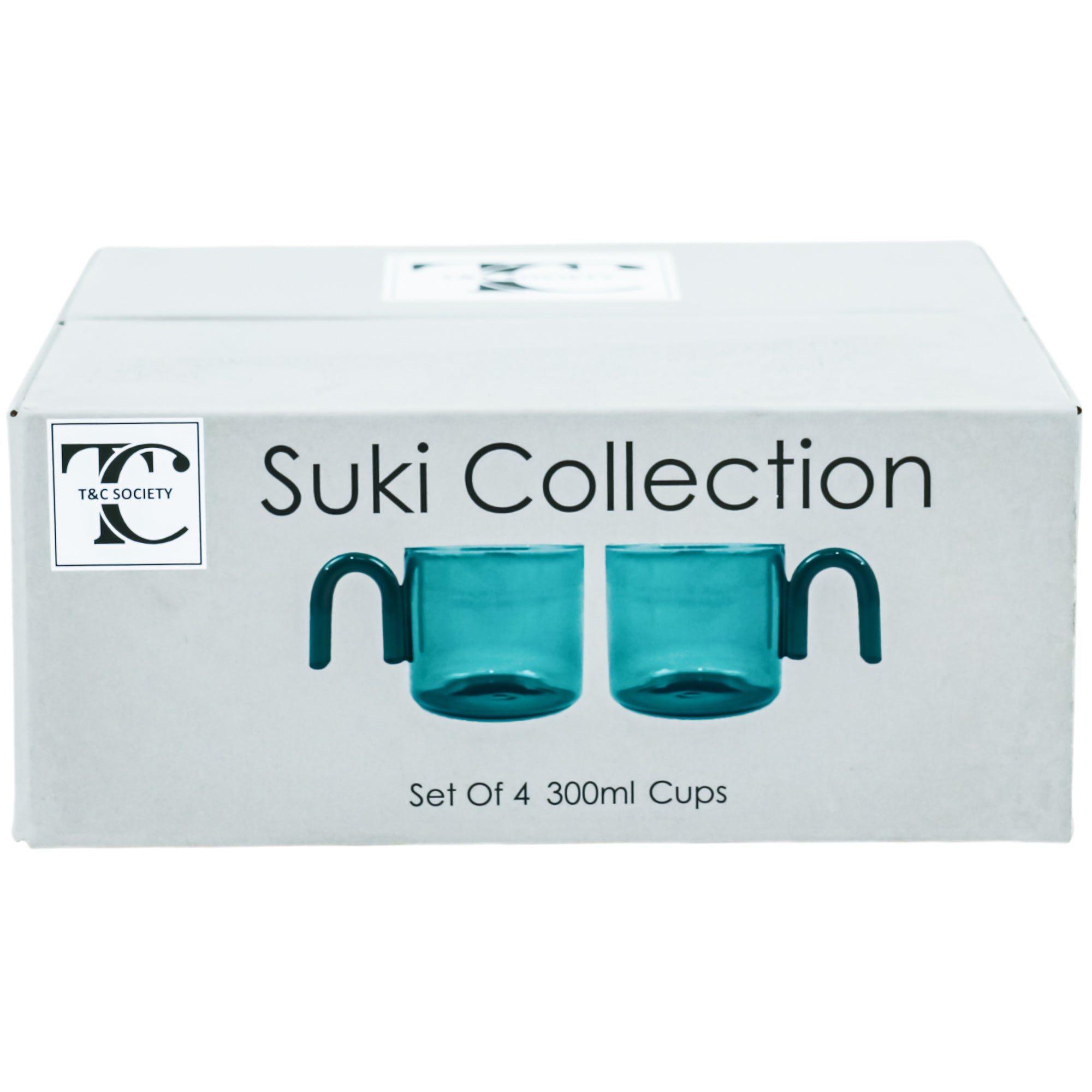 Hued Glass Cups Set of 4 | Teal (300ml)