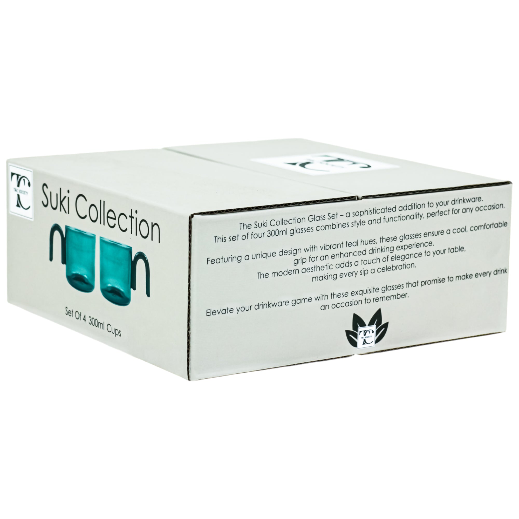Hued Glass Cups Set of 4 | Teal (300ml)