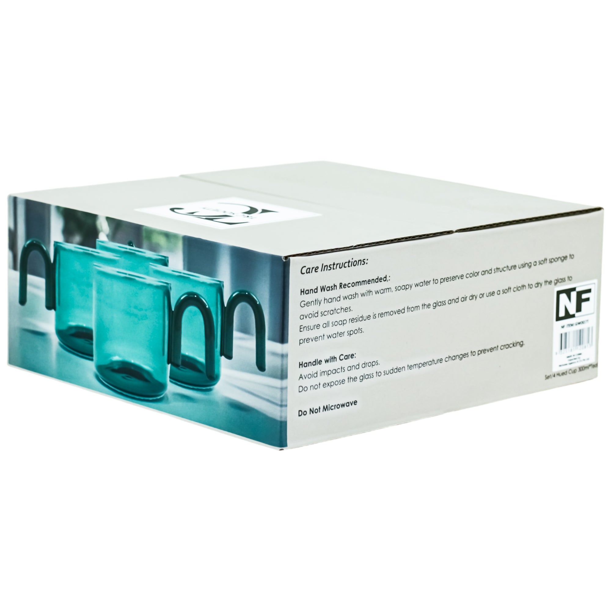 Hued Glass Cups Set of 4 | Teal (300ml)