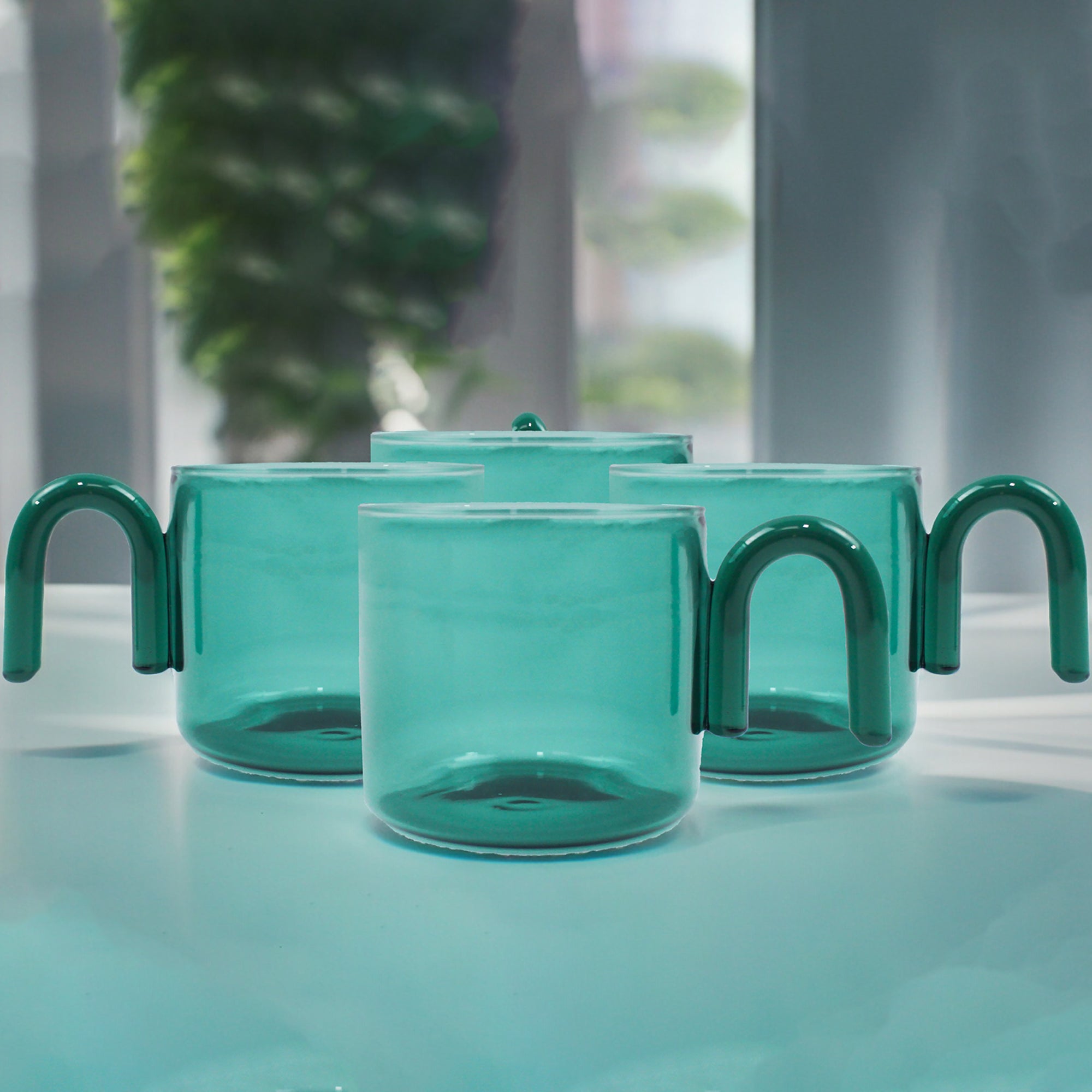 Hued Glass Cups Set of 4 | Teal (300ml)