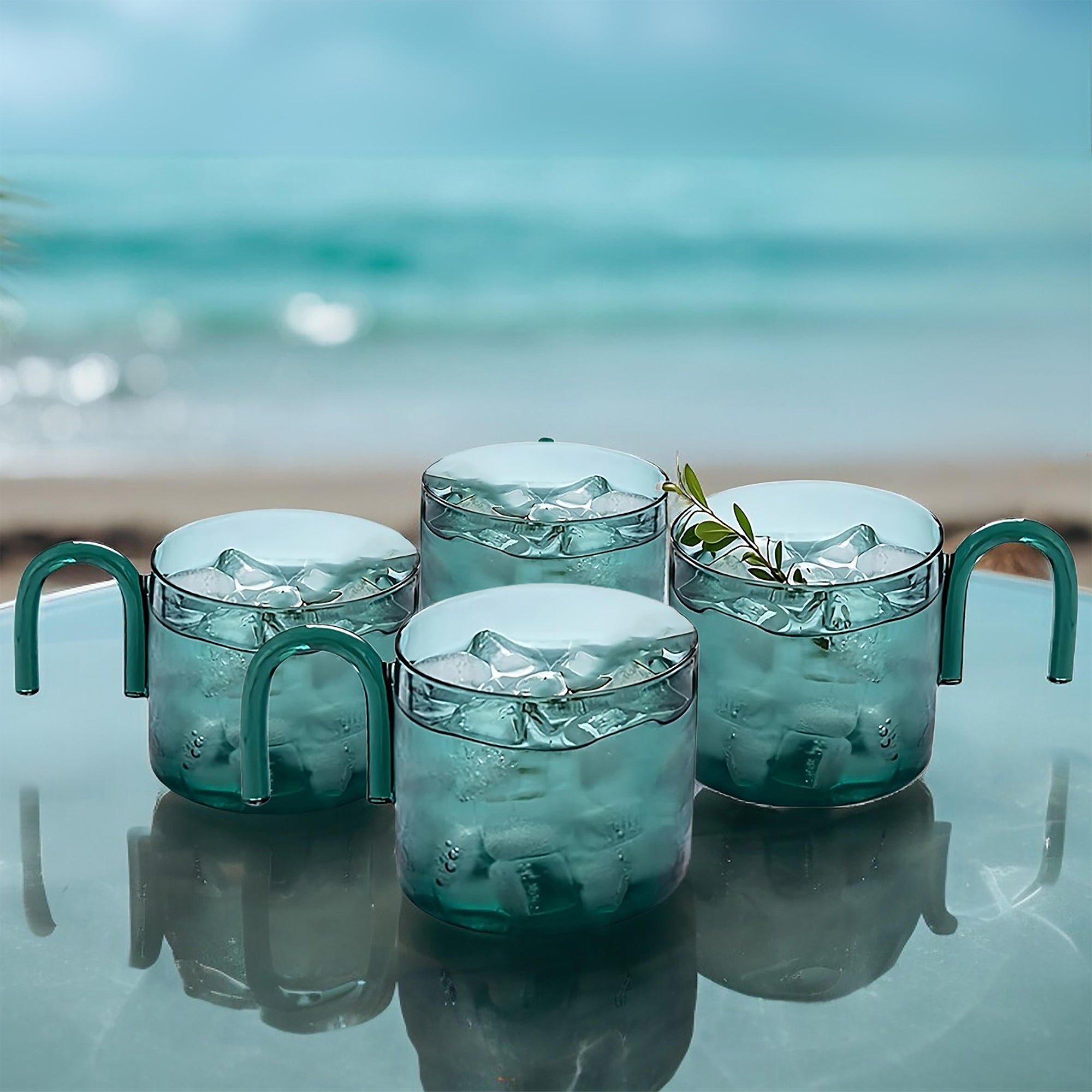 Hued Glass Cups Set of 4 | Teal (300ml)