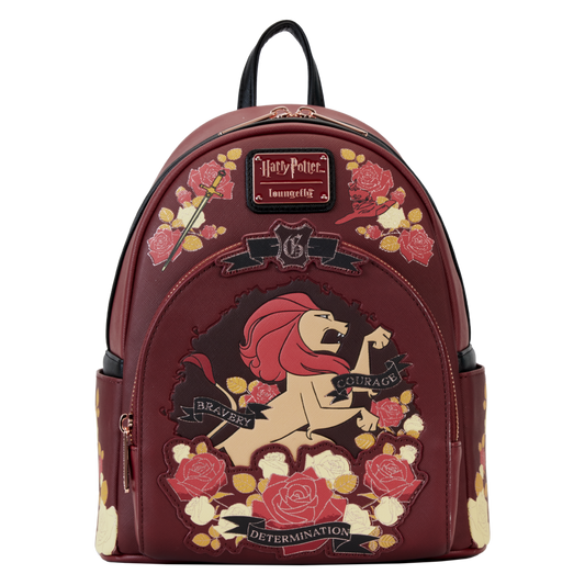 Loungefly- Harry Potter - Gryffindor House Floral Tattoo Mini Backpack
