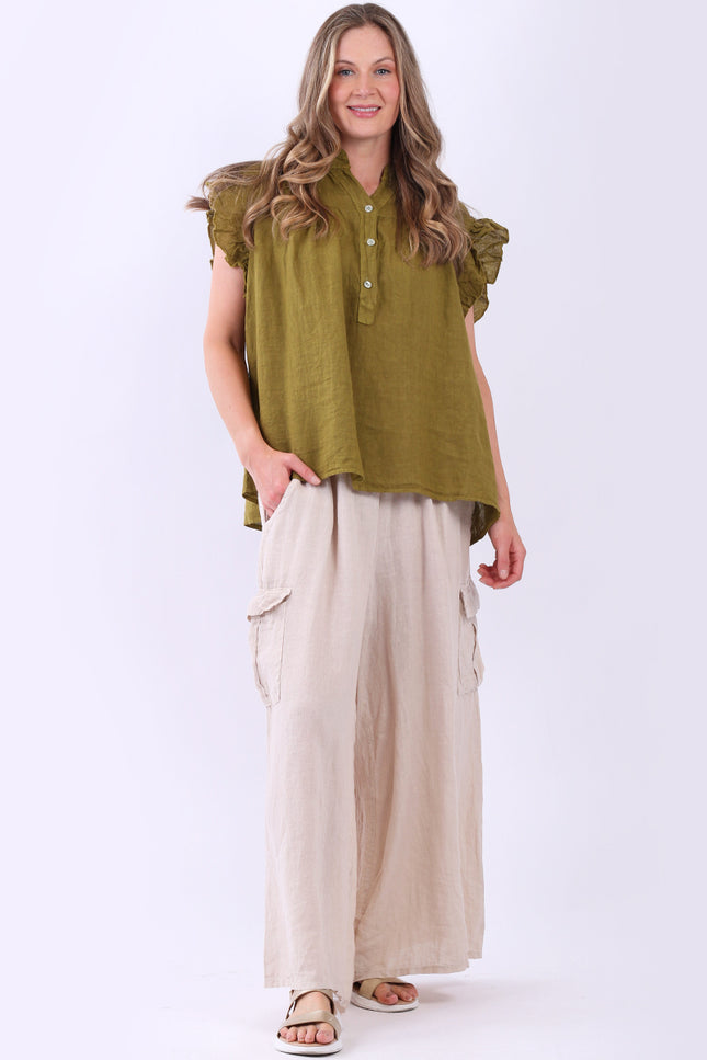 Italian Ruffle Blouse Olive