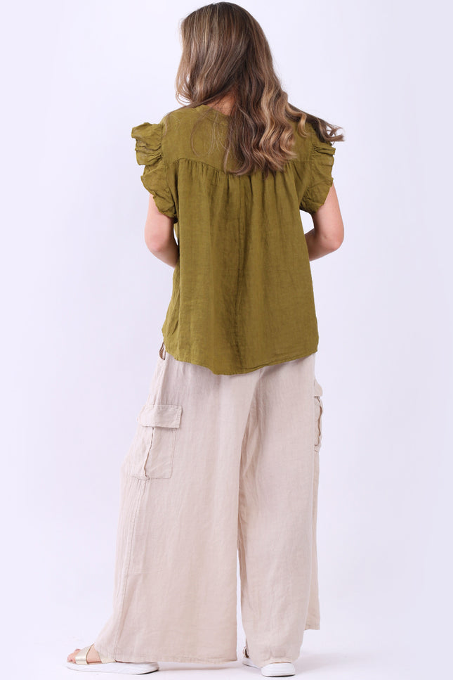 Italian Ruffle Blouse Olive