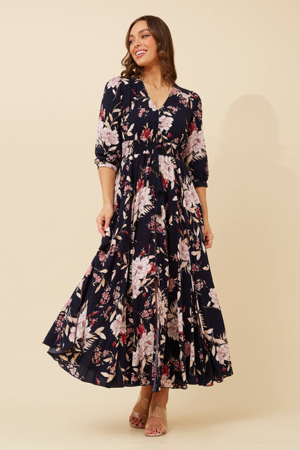 3/4 Sleeve Floral Print Dress