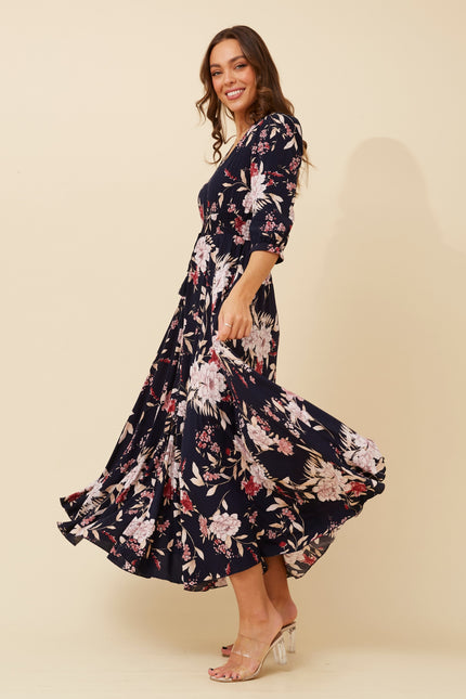 3/4 Sleeve Floral Print Dress