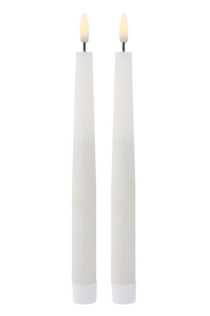 FLICKERING TAPER CANDLE 2PCS SET RUSTIC WHITE