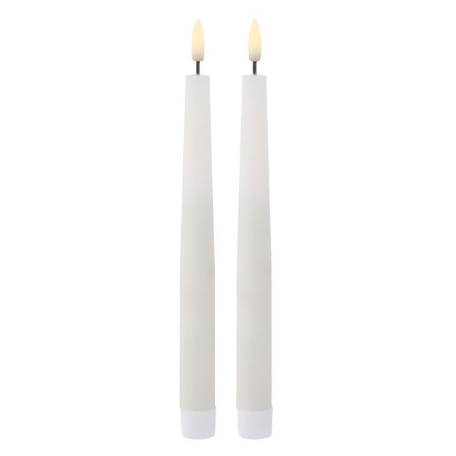 FLICKERING TAPER CANDLE 2PCS SET RUSTIC WHITE