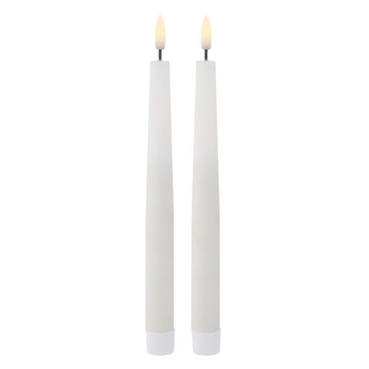 FLICKERING TAPER CANDLE 2PCS SET RUSTIC WHITE