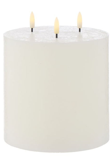 FLICKERING PILLAR CANDLE 3 WICKS RUSTIC WHITE