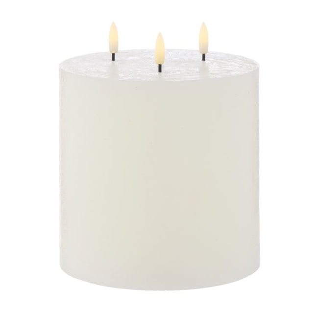 FLICKERING PILLAR CANDLE 3 WICKS RUSTIC WHITE