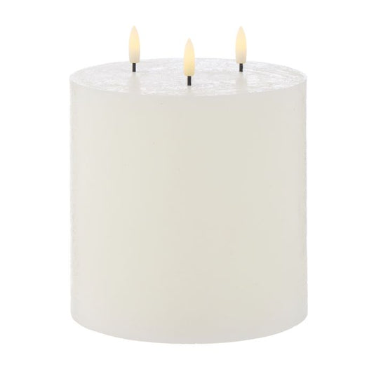 FLICKERING PILLAR CANDLE 3 WICKS RUSTIC WHITE