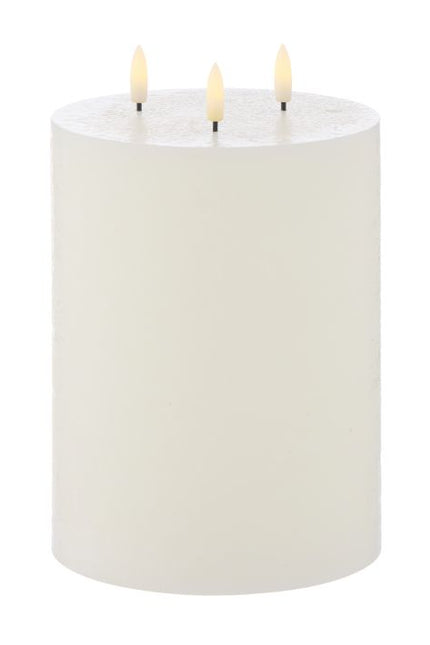 FLICKERING PILLAR CANDLE 3 WICKS RUSTIC WHITE