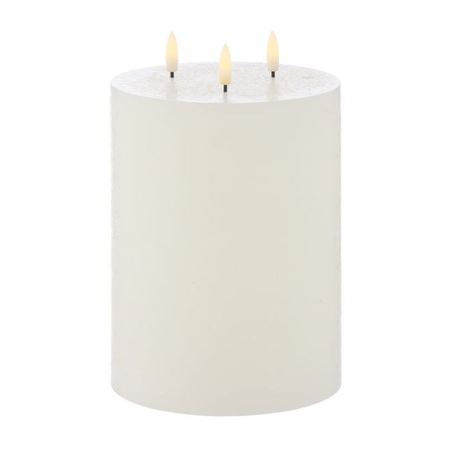 FLICKERING PILLAR CANDLE 3 WICKS RUSTIC WHITE