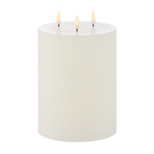 FLICKERING PILLAR CANDLE 3 WICKS RUSTIC WHITE
