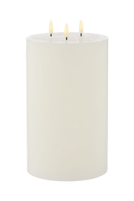 FLICKERING PILLAR CANDLE 3 WICKS RUSTIC WHITE