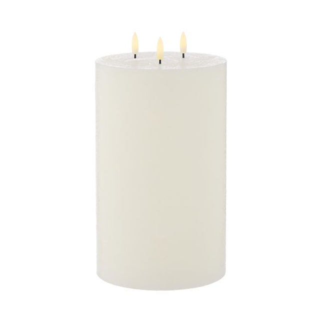FLICKERING PILLAR CANDLE 3 WICKS RUSTIC WHITE