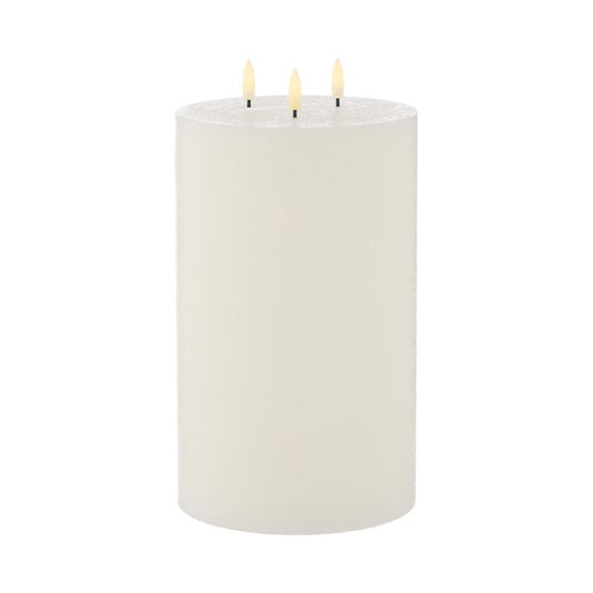 FLICKERING PILLAR CANDLE 3 WICKS RUSTIC WHITE