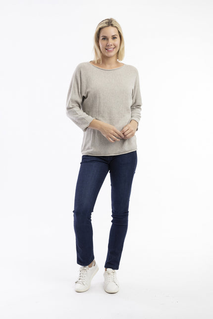 Knit Top Boat Neck 3/4 Slv Natural