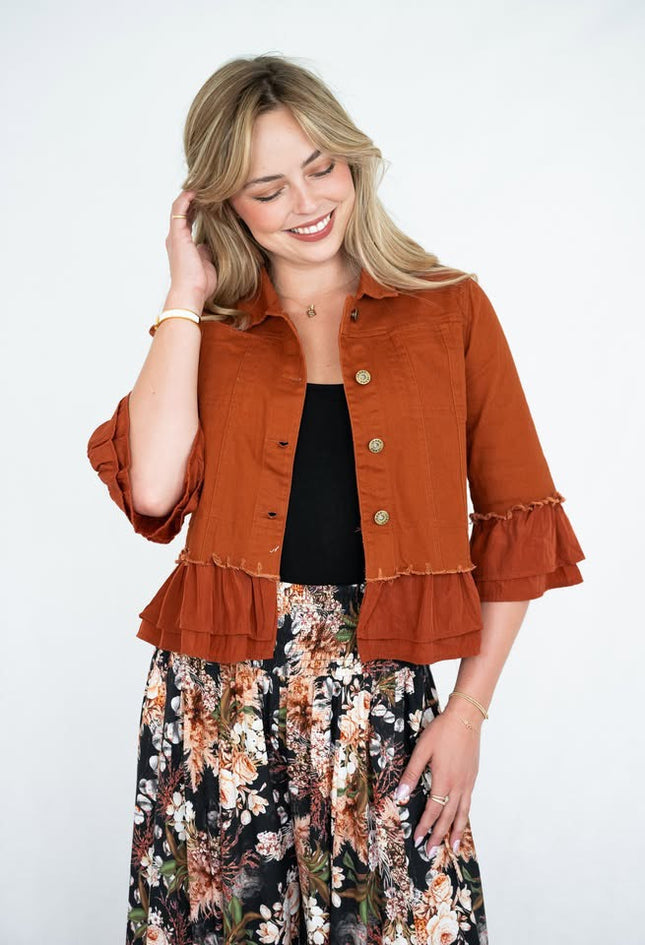 Frill Denim Jacket Rust