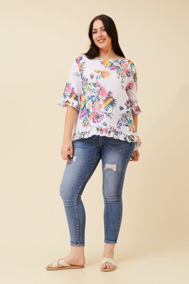 Italian Floral Linen Blouse