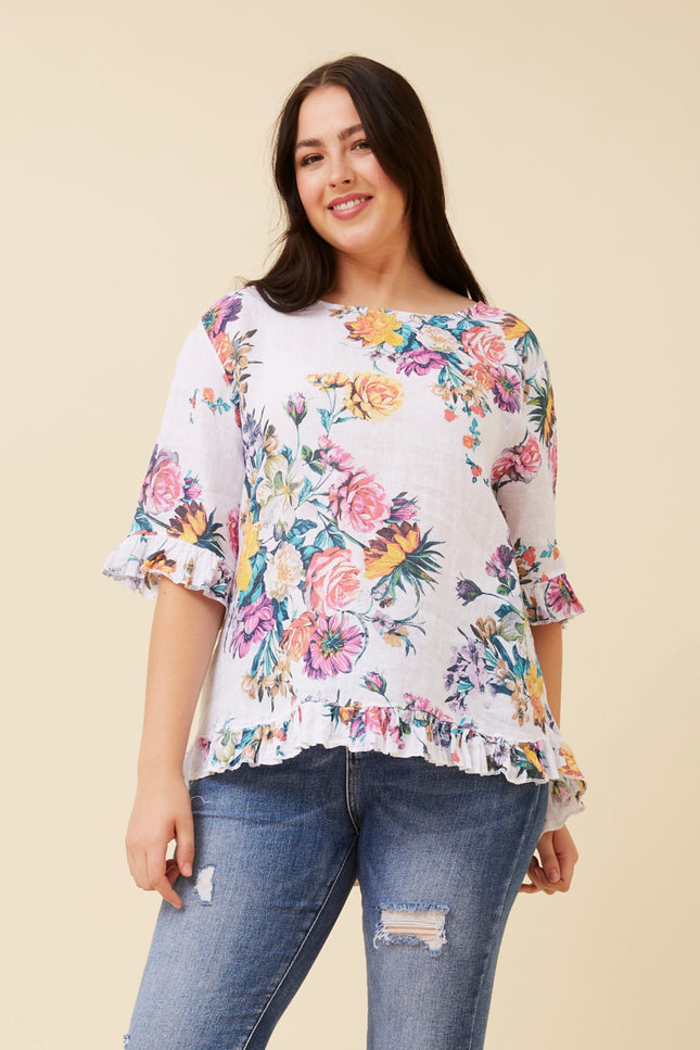Italian Floral Linen Blouse