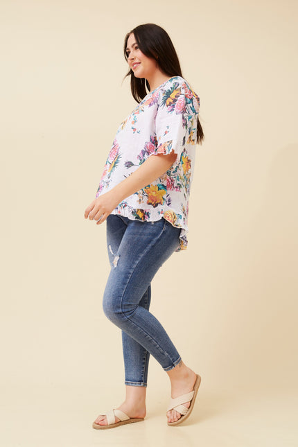 Italian Floral Linen Blouse
