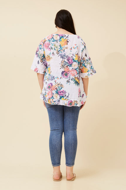 Italian Floral Linen Blouse
