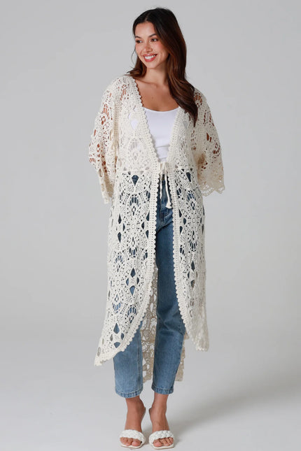 Cream Cotton Crochet Jacket