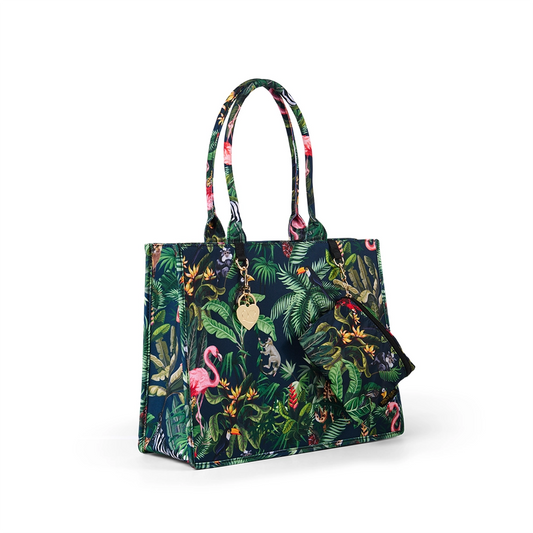 Pink Flamingo Book Tote & Matching Foldup Shopper Set
