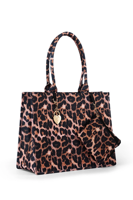 Leopard Book Tote & Matching Foldup Shopper Set