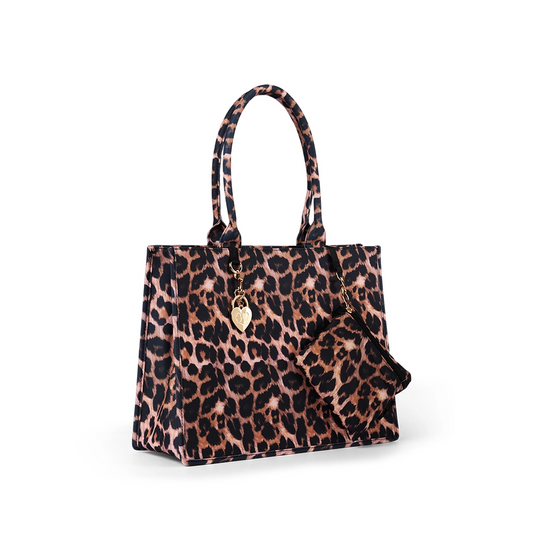Leopard Book Tote & Matching Foldup Shopper Set