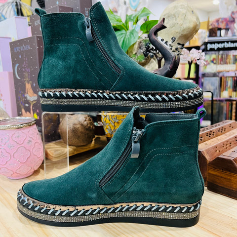 Pine Green Diamanté Boots