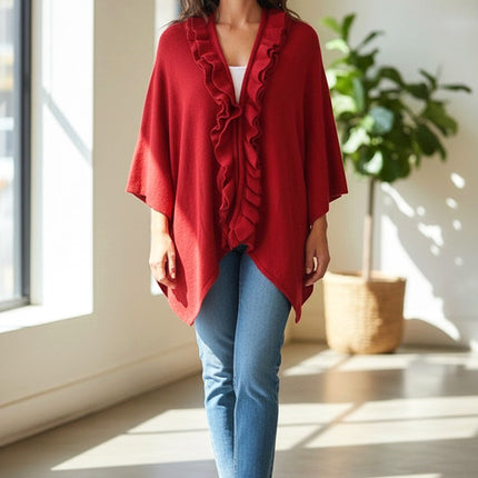 Ruffle Trim Cape | Red