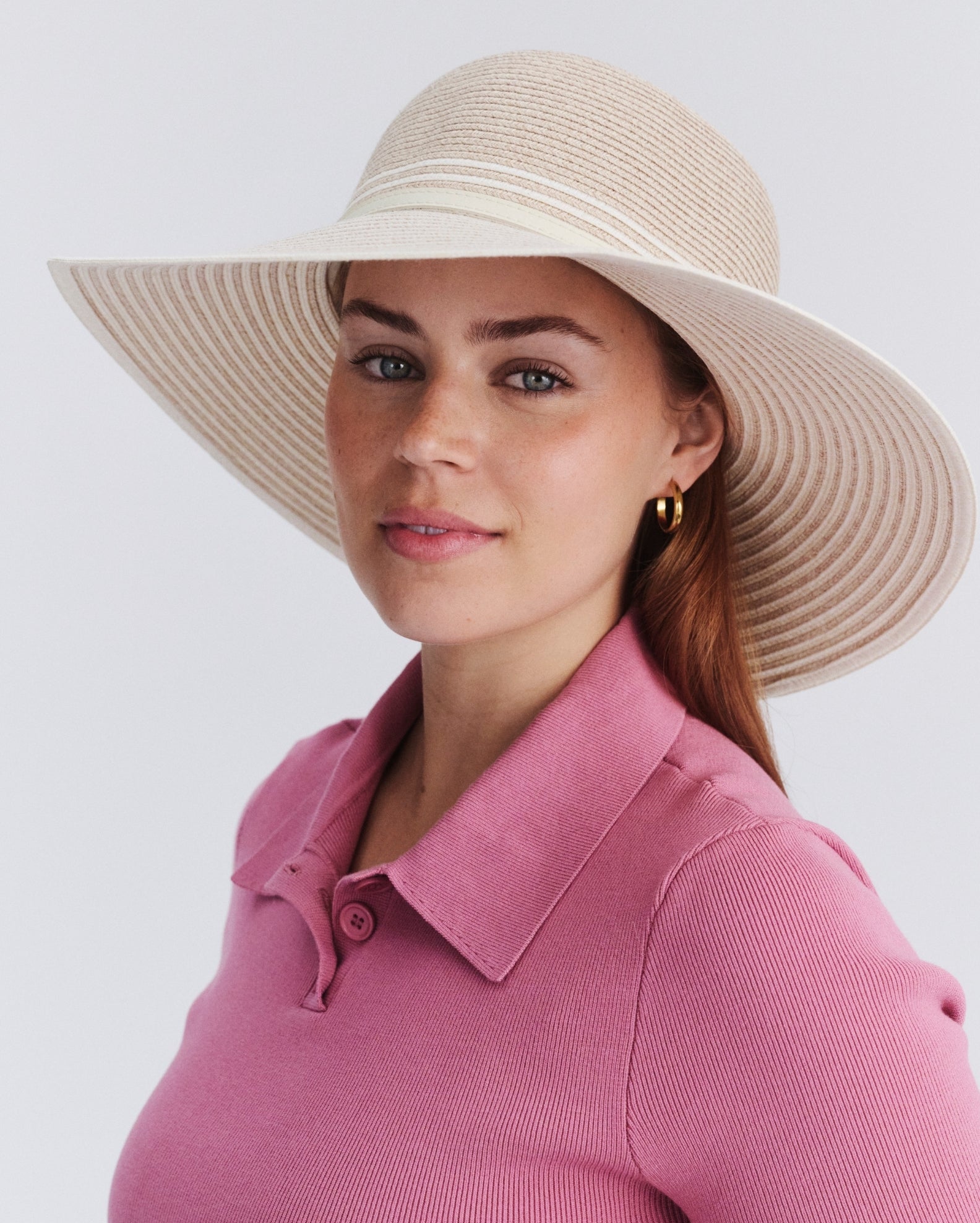 Rigon Amy Striped Capeline | Mix Camel/Ivory