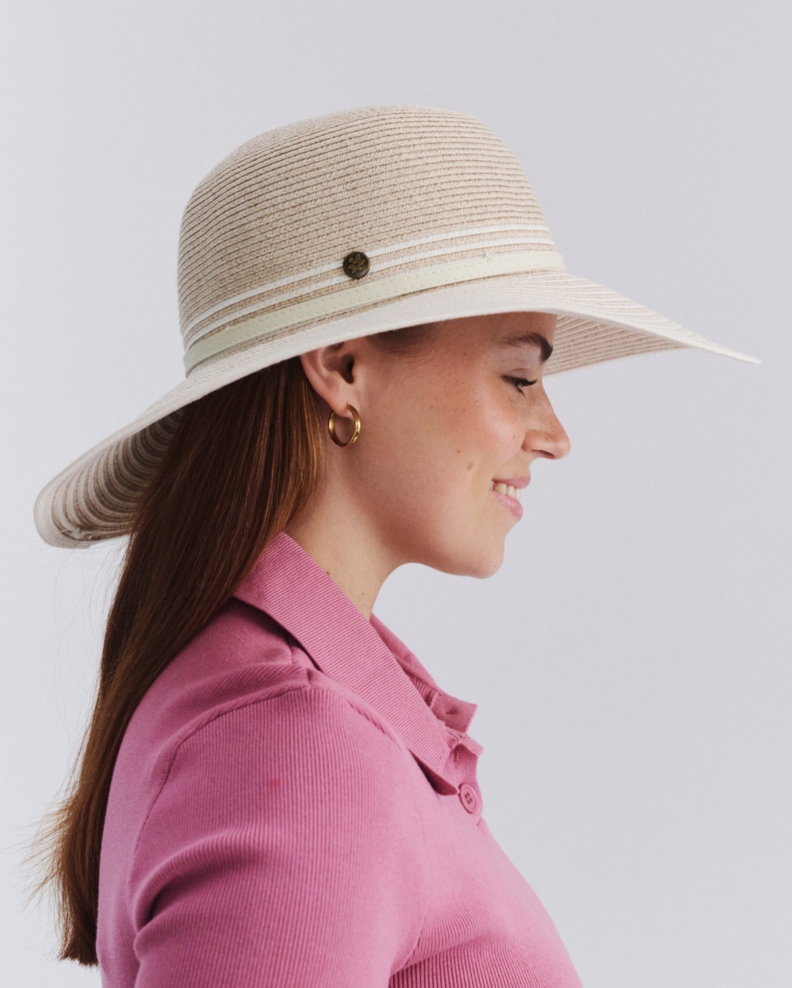 Rigon Amy Striped Capeline | Mix Camel/Ivory