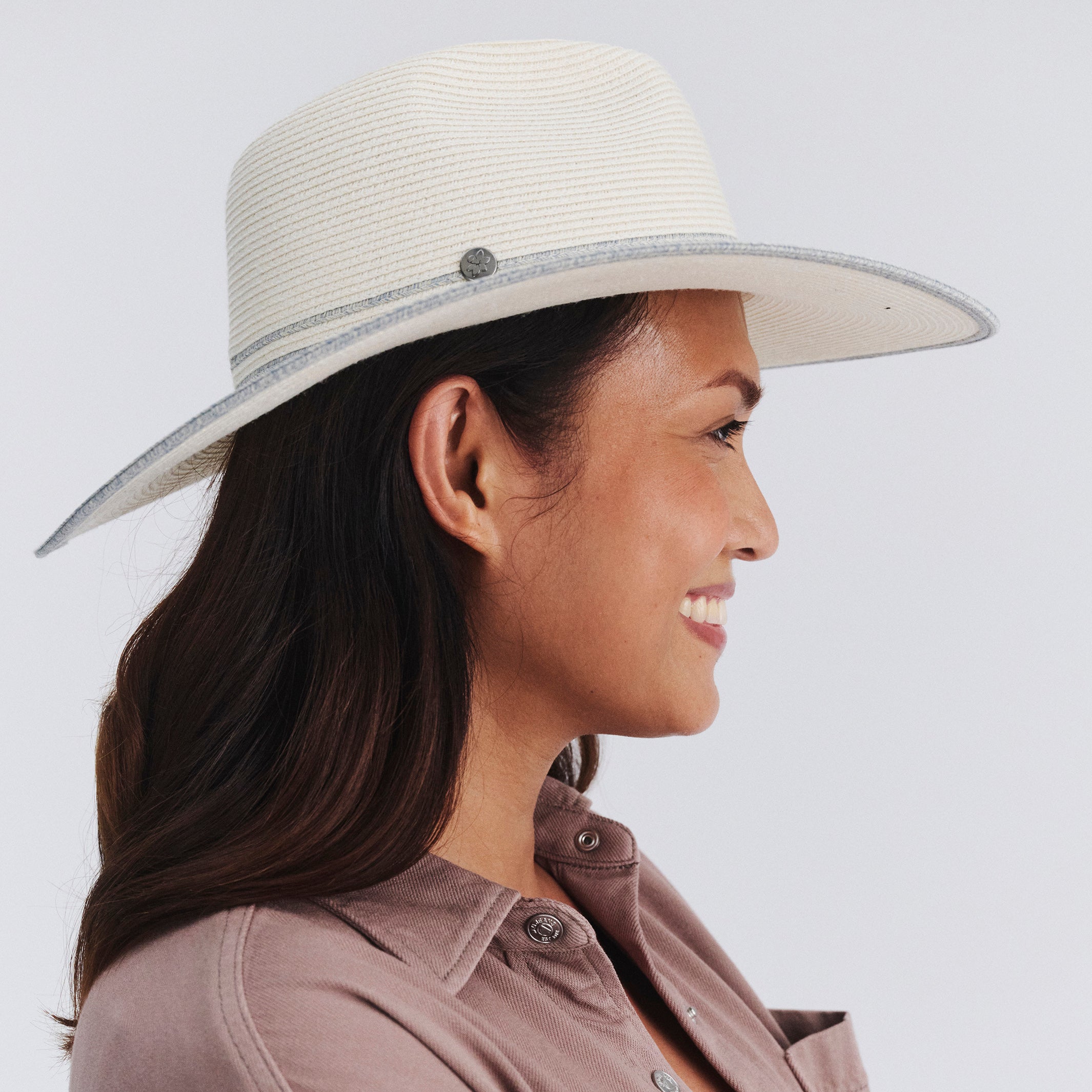 Rigon Liza Wide Brim Fedora | Ivory/Light Blue