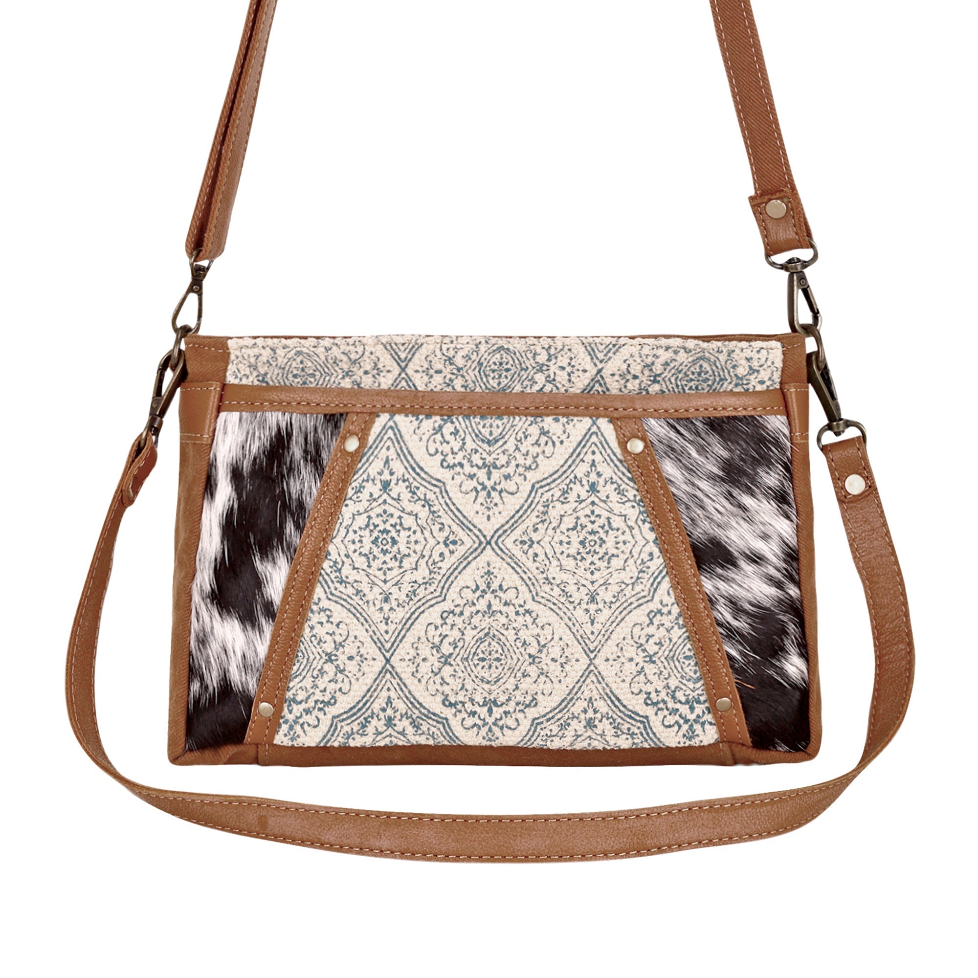 Dual Strap Small Crossbody Bag | Blue Hair-On